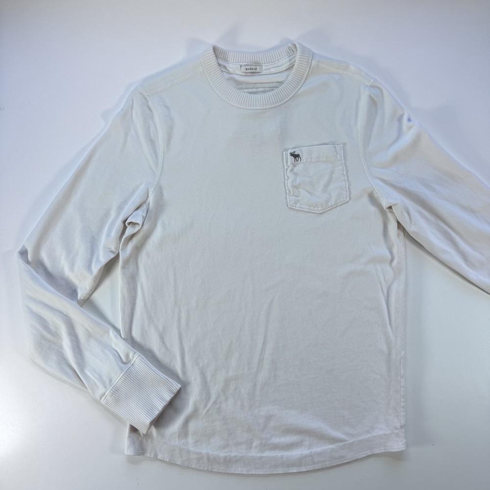 ABERCROMBIE & FITCH Long Sleeve Pocket T Shirt Ribbed Crew Neck & Cuffs Muscle